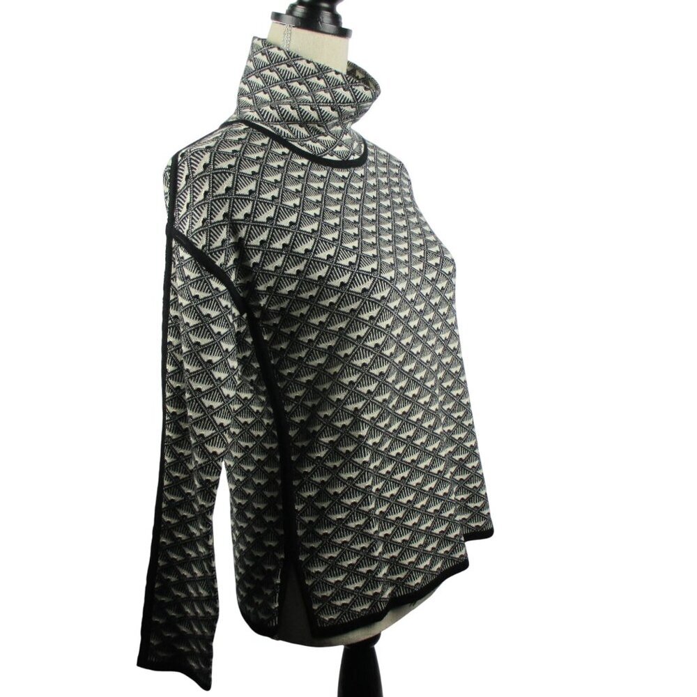 Karen Millen Turtleneck Black White 100% Wool Pullover Chic Warm - Picture 3 of 7